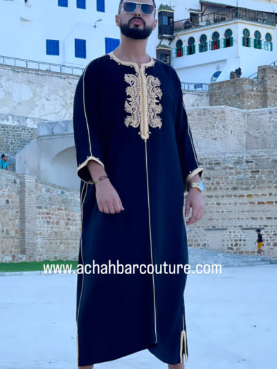 Gandoura homme  Noire et couture dorée